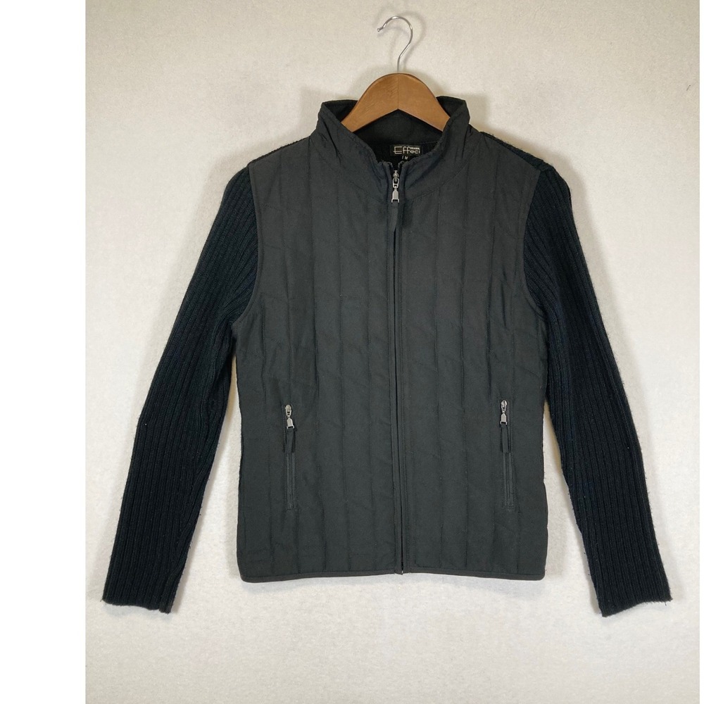 Minimalist Effeci Creazioni Womens Medium Black Quilted‎ Knit Hybrid Zip Jacket
